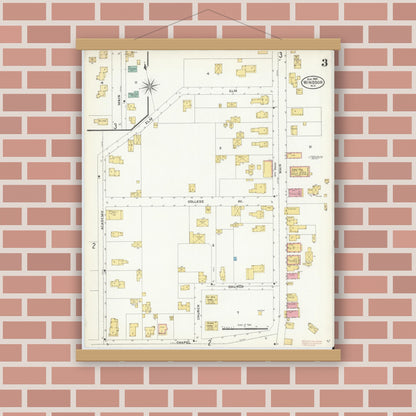 Old map wall art mockup — magnetic wood frame on brick wall — Sanborn Fire Insurance Map from Windsor, Broome County, New York (1905), Sheet #0003