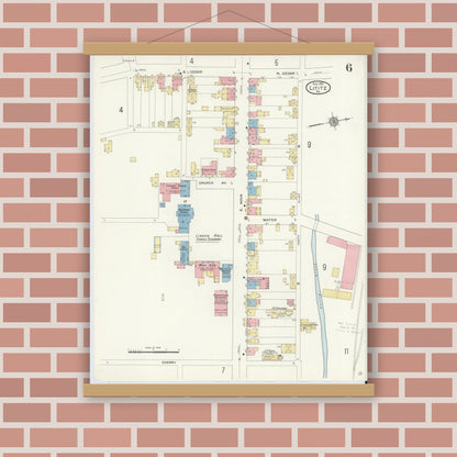 Old map wall art mockup — magnetic wood frame on brick wall — Sanborn Fire Insurance Map from Lititz, Lancaster County, Pennsylvania (1912), Sheet #0006