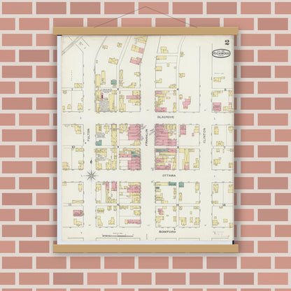 Old map wall art mockup — magnetic wood frame on brick wall — Sanborn Fire Insurance Map from Richwood, Union County, Ohio (1893), Sheet #0002