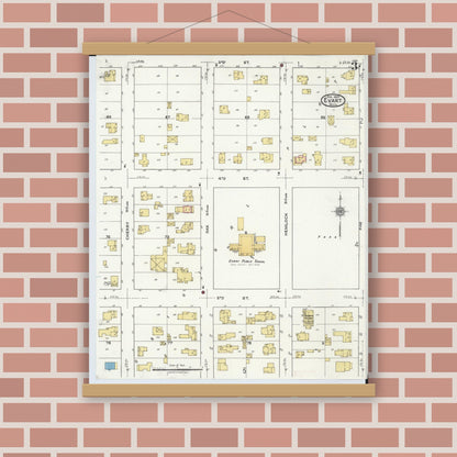 Old map wall art mockup — magnetic wood frame on brick wall — Sanborn Fire Insurance Map from Evart, Osceola County, Michigan (1920), Sheet #0003