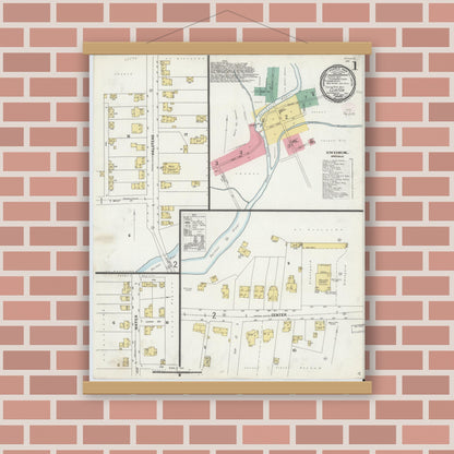 Old map wall art mockup — magnetic wood frame on brick wall — Sanborn Fire Insurance Map from Clinton, Hunterdon County, New Jersey (1897) - Complete Map Set