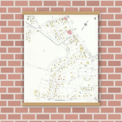 Old map wall art mockup — magnetic wood frame on brick wall — Sanborn Fire Insurance Map from Lexington, Middlesex County, Massachusetts (1935), Sheet #0004