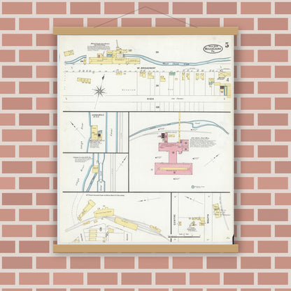 Old map wall art mockup — magnetic wood frame on brick wall — Sanborn Fire Insurance Map from Mauch Chunk, Carbon County, Pennsylvania (1908), Sheet #0005