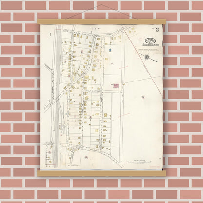 Old map wall art mockup — magnetic wood frame on brick wall — Sanborn Fire Insurance Map from Hampton, Hunterdon County, New Jersey (1936), Sheet #0003