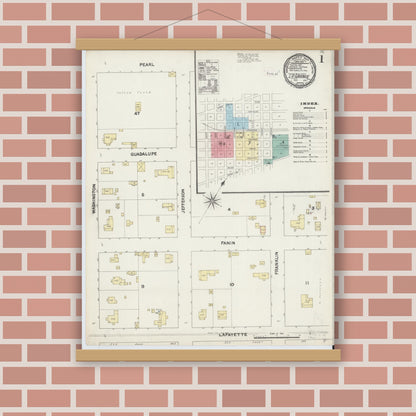Old map wall art mockup — magnetic wood frame on brick wall — Sanborn Fire Insurance Map from La Grange, Fayette County, Texas (1890) - Complete Map Set