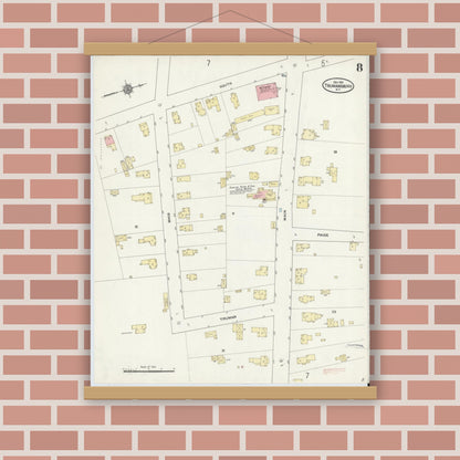 Old map wall art mockup — magnetic wood frame on brick wall — Sanborn Fire Insurance Map from Trumansburg, Tompkins County, New York (1910), Sheet #0008