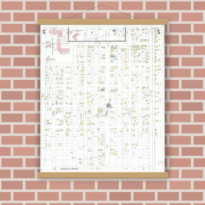 Old map wall art mockup — magnetic wood frame on brick wall — Sanborn Fire Insurance Map from Crane, Crane County, Texas (1951), Sheet #0005