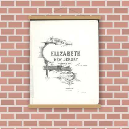 Old map wall art mockup — magnetic wood frame on brick wall — Sanborn Fire Insurance Map from Elizabeth, Union County, New Jersey (1958), Sheet #0001