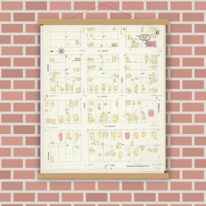 Old map wall art mockup — magnetic wood frame on brick wall — Sanborn Fire Insurance Map from Niles, Berrien County, Michigan (1907), Sheet #0006
