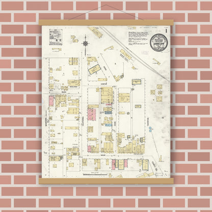 Old map wall art mockup — magnetic wood frame on brick wall — Sanborn Fire Insurance Map from Maricopa, Kern County, California (1911) - Complete Map Set