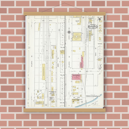 Old map wall art mockup — magnetic wood frame on brick wall — Sanborn Fire Insurance Map from Thief River Falls, Pennington County, Minnesota (1916), Sheet #0008
