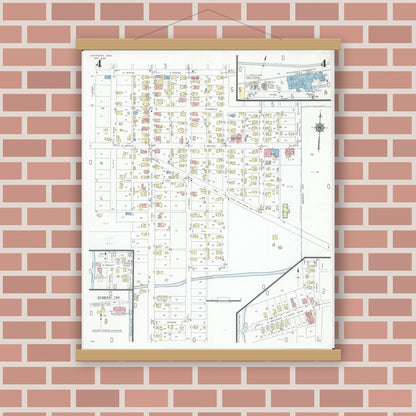 Old map wall art mockup — magnetic wood frame on brick wall — Sanborn Fire Insurance Map from Covington, Miami County, Ohio (1946), Sheet #0004