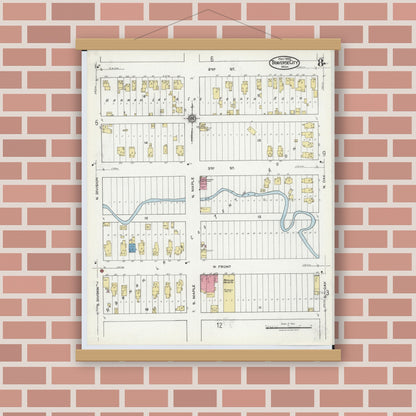 Old map wall art mockup — magnetic wood frame on brick wall — Sanborn Fire Insurance Map from Traverse City, Grand Traverse County, Michigan (1920), Sheet #0008