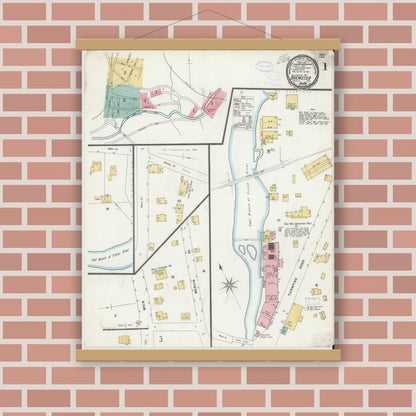 Old map wall art mockup — magnetic wood frame on brick wall — Sanborn Fire Insurance Map from Brewster, Putnam County, New York (1898) - Complete Map Set