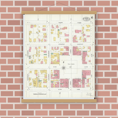 Old map wall art mockup — magnetic wood frame on brick wall — Sanborn Fire Insurance Map from Mount Vernon, Knox County, Ohio (1903), Sheet #0006