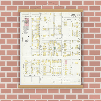 Old map wall art mockup — magnetic wood frame on brick wall — Sanborn Fire Insurance Map from Ironton, Lawrence County, Ohio (1909), Sheet #0025