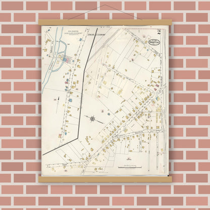 Old map wall art mockup — magnetic wood frame on brick wall — Sanborn Fire Insurance Map from Hampton, Hunterdon County, New Jersey (1936), Sheet #0002