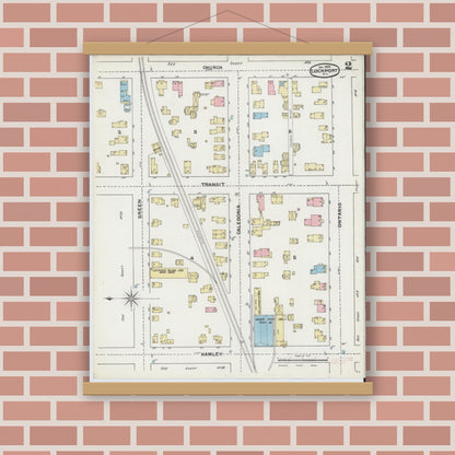 Old map wall art mockup — magnetic wood frame on brick wall — Sanborn Fire Insurance Map from Lockport, Niagara County, New York (1892), Sheet #0002