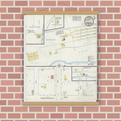 Old map wall art mockup — magnetic wood frame on brick wall — Sanborn Fire Insurance Map from Harrison, Clare County, Michigan (1895) - Complete Map Set