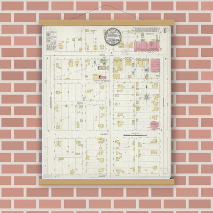 Old map wall art mockup — magnetic wood frame on brick wall — Sanborn Fire Insurance Map from Lovington, Moultrie County, Illinois (1899) - Complete Map Set