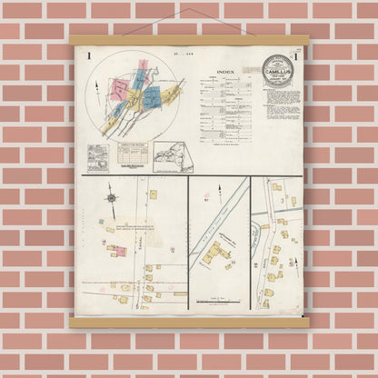 Old map wall art mockup — magnetic wood frame on brick wall — Sanborn Fire Insurance Map from Camillus, Onondaga County, New York (1940) - Complete Map Set