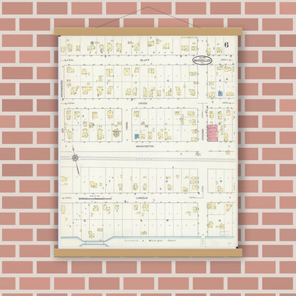 Old map wall art mockup — magnetic wood frame on brick wall — Sanborn Fire Insurance Map from Marseilles, La Salle County, Illinois (1913), Sheet #0006