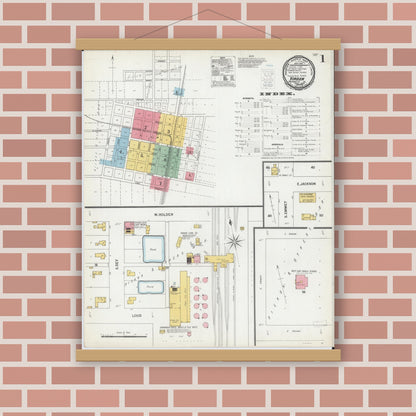 Old map wall art mockup — magnetic wood frame on brick wall — Sanborn Fire Insurance Map from Virden, Macoupin County, Illinois (1900) - Complete Map Set