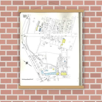 Old map wall art mockup — magnetic wood frame on brick wall — Sanborn Fire Insurance Map from Honolulu, Oahu County, Hawaii (1955), Sheet #0137