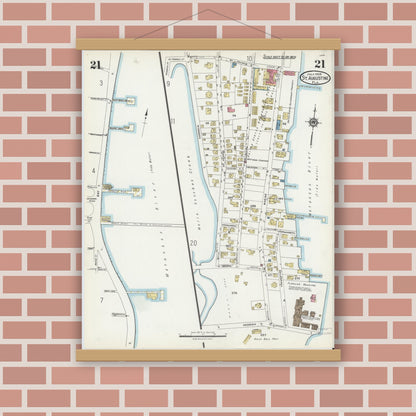 Old map wall art mockup — magnetic wood frame on brick wall — Sanborn Fire Insurance Map from Saint Augustine, Saint John's County, Florida (1924), Sheet #0021