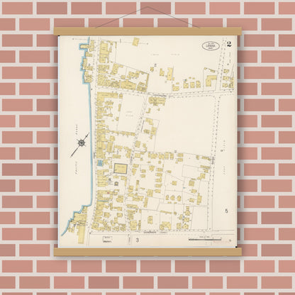 Old map wall art mockup — magnetic wood frame on brick wall — Sanborn Fire Insurance Map from Lahaina, Maui County, Hawaii (1914), Sheet #0002