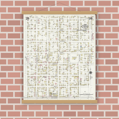 Old map wall art mockup — magnetic wood frame on brick wall — Sanborn Fire Insurance Map from Laredo, Webb County, Texas (1925), Sheet #0020