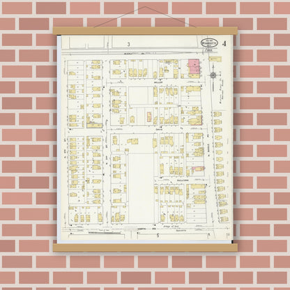 Old map wall art mockup — magnetic wood frame on brick wall — Sanborn Fire Insurance Map from Wyandotte, Wayne County, Michigan (1912), Sheet #0004