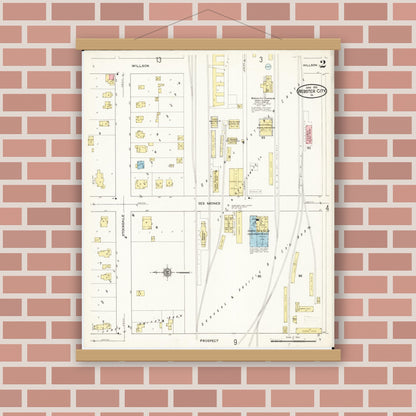 Old map wall art mockup — magnetic wood frame on brick wall — Sanborn Fire Insurance Map from Webster City, Hamilton County, Iowa (1915), Sheet #0002