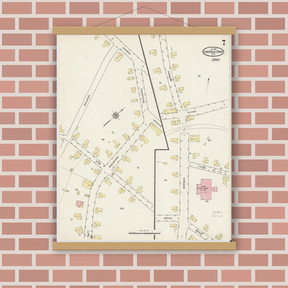 Old map wall art mockup — magnetic wood frame on brick wall — Sanborn Fire Insurance Map from Leaksville-spray, Rockingham County, North Carolina (1915), Sheet #0007