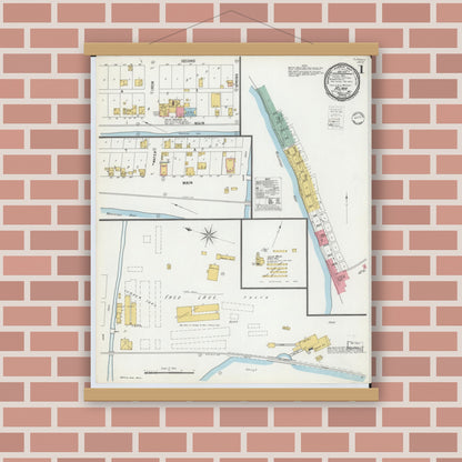 Old map wall art mockup — magnetic wood frame on brick wall — Sanborn Fire Insurance Map from Alma, Buffalo County, Wisconsin (1900), Sheet #0001