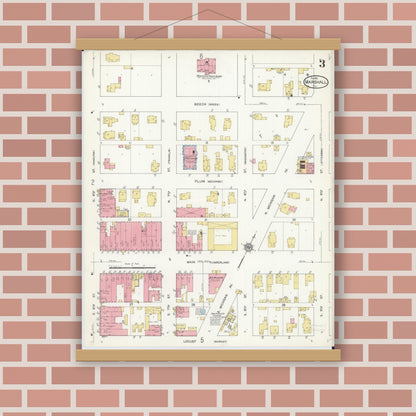 Old map wall art mockup — magnetic wood frame on brick wall — Sanborn Fire Insurance Map from Marshall, Clark County, Illinois (1912), Sheet #0003