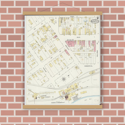 Old map wall art mockup — magnetic wood frame on brick wall — Sanborn Fire Insurance Map from Mound City, Pulaski County, Illinois (1894), Sheet #0002