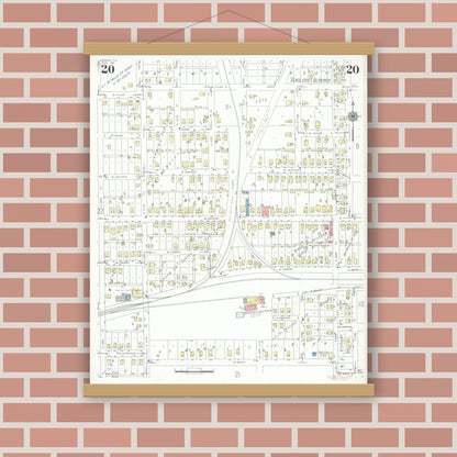 Old map wall art mockup — magnetic wood frame on brick wall — Sanborn Fire Insurance Map from Herrin, Williamson County, Illinois (1941), Sheet #0020