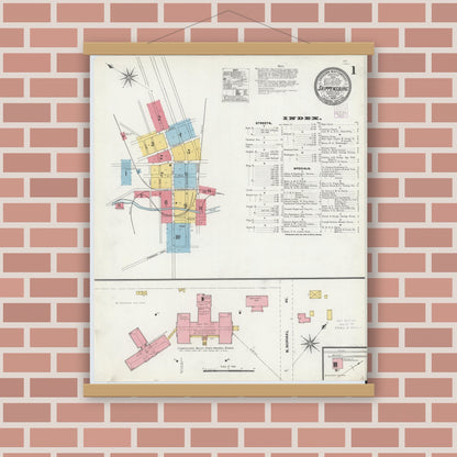 Old map wall art mockup — magnetic wood frame on brick wall — Sanborn Fire Insurance Map from Shippensburg, Cumberland And Franklin Counties, Pennsylvania (1904) - Complete Map Set