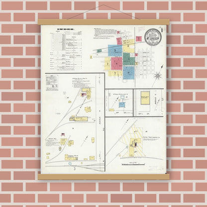 Old map wall art mockup — magnetic wood frame on brick wall — Sanborn Fire Insurance Map from McGregor, McLennan County, Texas (1909) - Complete Map Set