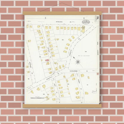 Old map wall art mockup — magnetic wood frame on brick wall — Sanborn Fire Insurance Map from Englewood, Bergen County, New Jersey (1908), Sheet #0002