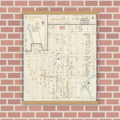 Old map wall art mockup — magnetic wood frame on brick wall — Sanborn Fire Insurance Map from Panama City, Bay County, Florida (1917), Sheet #0004
