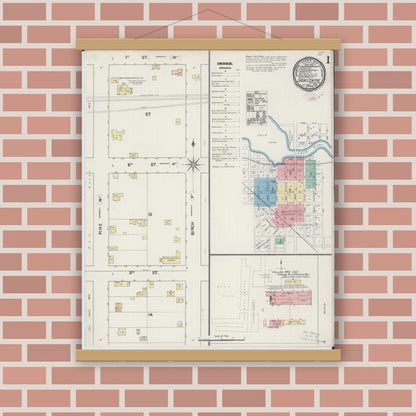 Old map wall art mockup — magnetic wood frame on brick wall — Sanborn Fire Insurance Map from Sauk Centre, Stearns County, Minnesota (1890) - Complete Map Set
