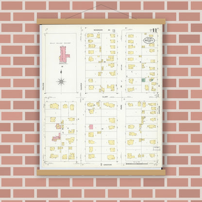 Old map wall art mockup — magnetic wood frame on brick wall — Sanborn Fire Insurance Map from Beloit, Rock County, Wisconsin (1908), Sheet #0011