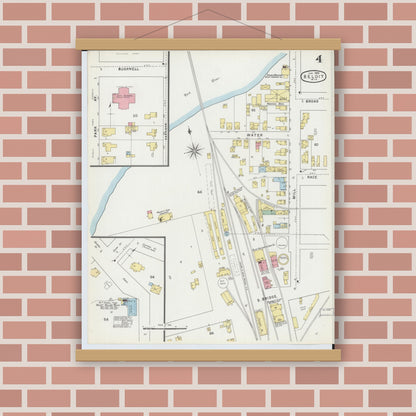 Old map wall art mockup — magnetic wood frame on brick wall — Sanborn Fire Insurance Map from Beloit, Rock County, Wisconsin (1895), Sheet #0004