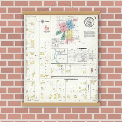 Old map wall art mockup — magnetic wood frame on brick wall — Sanborn Fire Insurance Map from Casey, Clark County, Illinois (1912) - Complete Map Set