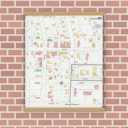 Old map wall art mockup — magnetic wood frame on brick wall — Sanborn Fire Insurance Map from Alton, Madison County, Illinois (1902), Sheet #0020