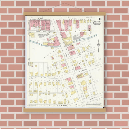Old map wall art mockup — magnetic wood frame on brick wall — Sanborn Fire Insurance Map from Ashland, Ashland County, Ohio (1911), Sheet #0011