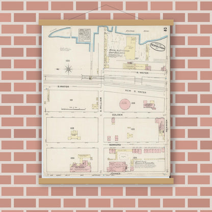 Old map wall art mockup — magnetic wood frame on brick wall — Sanborn Fire Insurance Map from Newburgh, Orange County, New York (1884), Sheet #0002