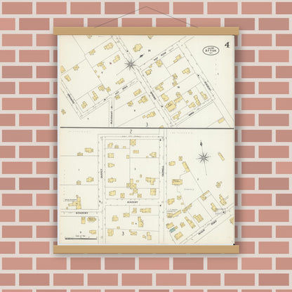 Old map wall art mockup — magnetic wood frame on brick wall — Sanborn Fire Insurance Map from Afton, Chenango County, New York (1903), Sheet #0004